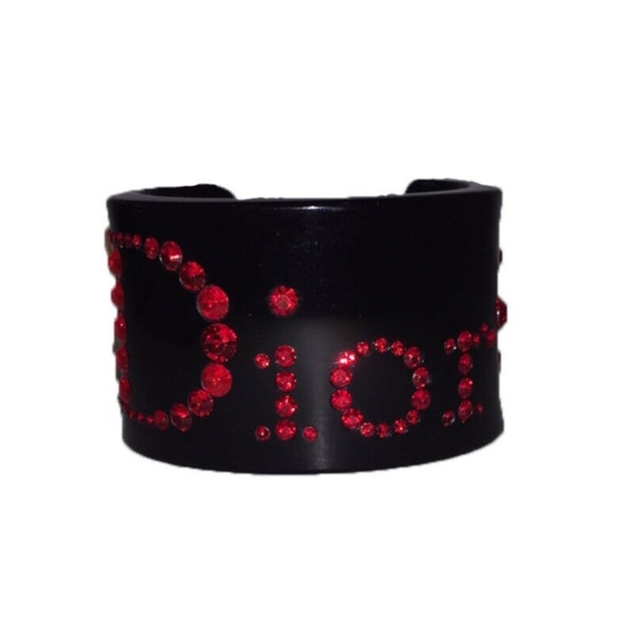 Dior Black Cuff with Red Rhinestones - Picture 1 of 5